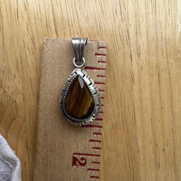 VTG‎ Pendant 1.5" Teardrop Faceted Tiger Eye Gemstone 925 Sterling Silver 5.8g - Picture 6 of 6